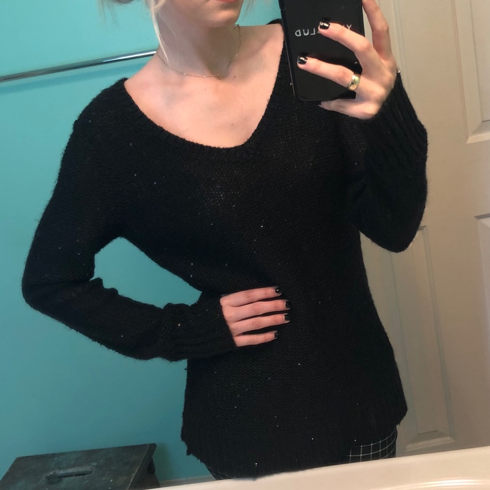 Black, sparkly, V neck sweater
